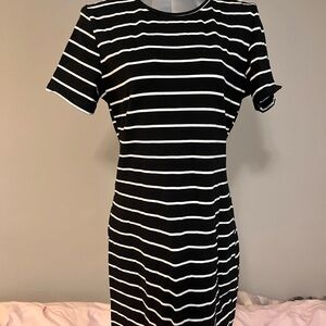 Black and White Striped Short Sleeve Women's Dress